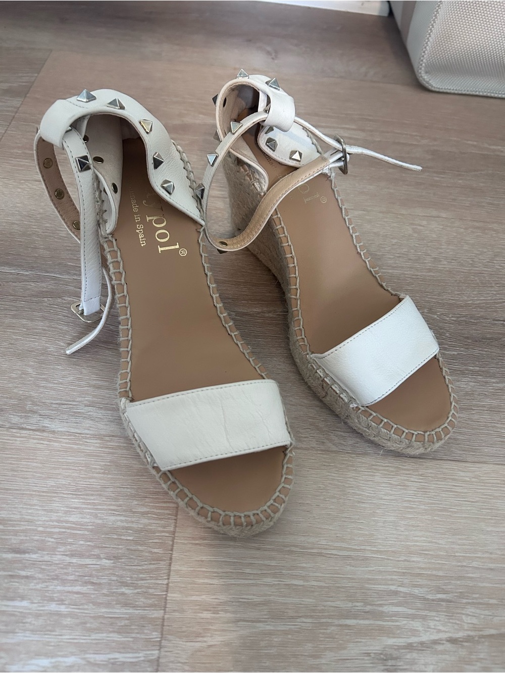 Maypol ivory/light beige Studded Espadrille Wedge Sandals 38- Pol Inspired NEW